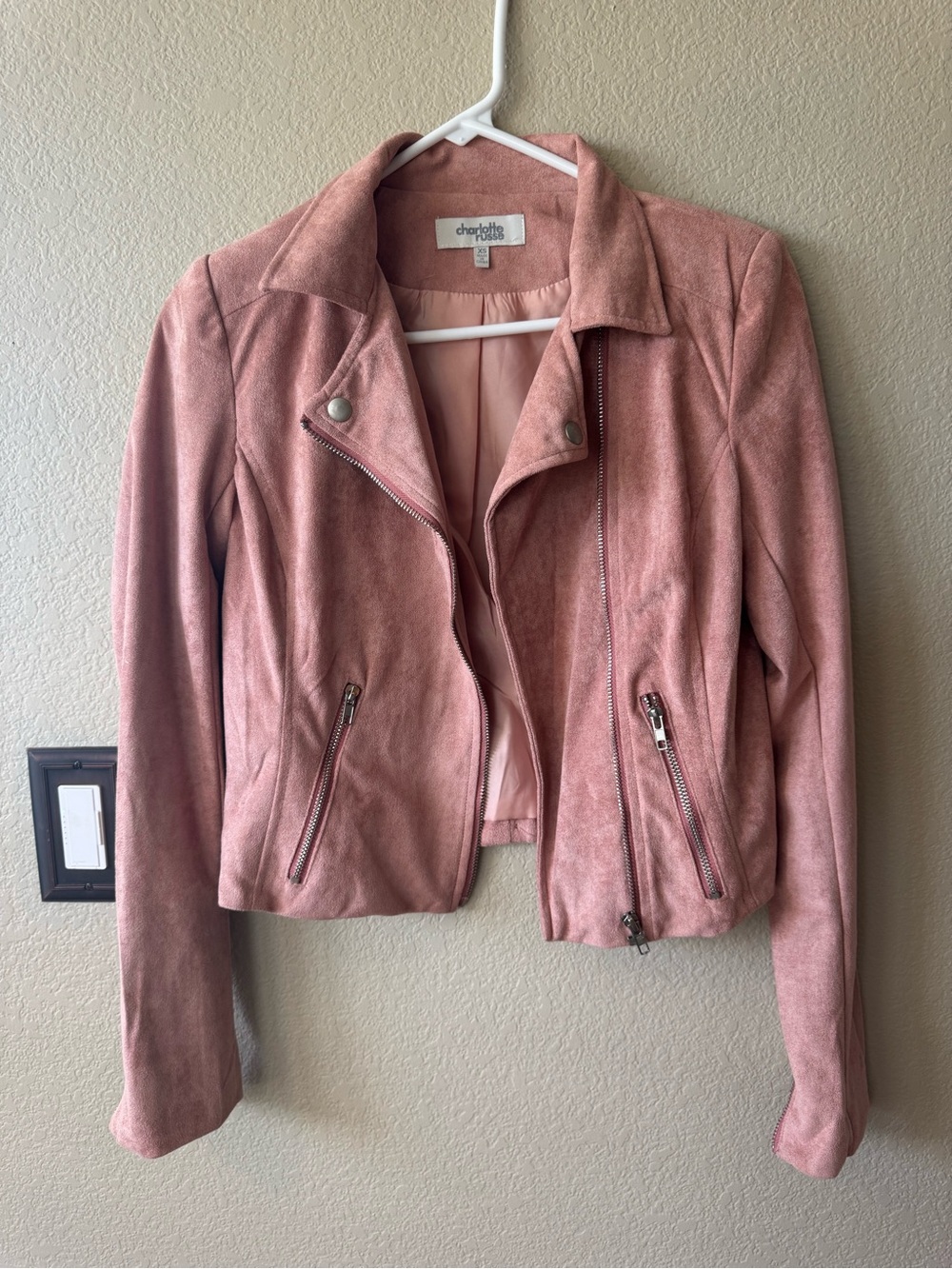 Charlotte Russe Dusty Rose Suede Moto Jacket